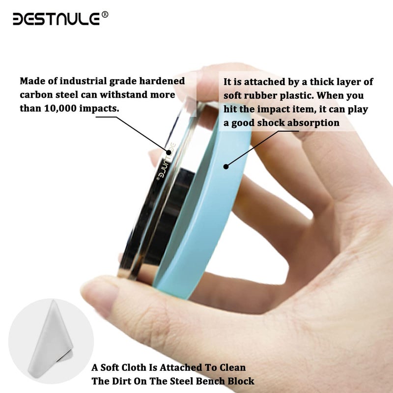 BESTNULE Professional Steel Bench Block, Covered with TPR Soft Plastic at The Bottom, Metal Stamping Table Mirror, Polishing with Chrome Plating for Jewelry Stamping Tools, (Dia: 3â€, H: 19/32â€) - Image 4